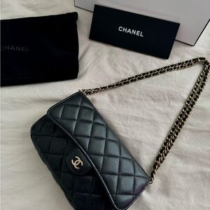 CHANEL Phone Bag With Chain Black Caviar